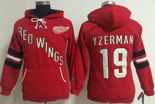 Detroit Red Wings #19 Steve Yzerman Red Women's Old Time Heidi NHL Hoodie - Click Image to Close